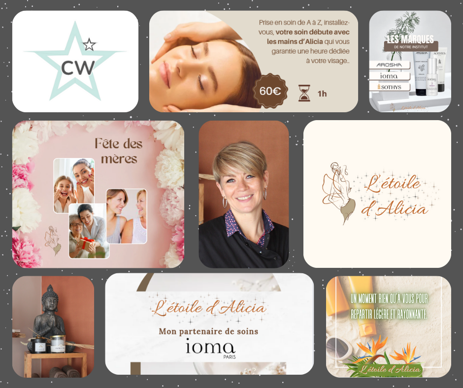 Mosaïque de photos de ma collaboration avec l'Etoile d'Alicia