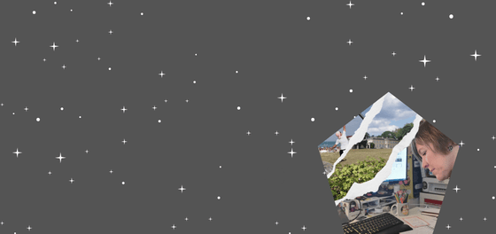 Illustration article avec fond cosmic petites étoiles et photo d'ambiance avec photo d'Aurélie Fareniaux , paysage de vigne et petit basketteur dans un hexagone